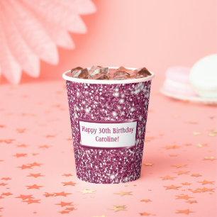 Gobelets En Papier Parties scintillant rose Faux Regarder avec du tex