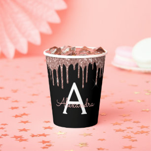 Gobelets En Papier Parties scintillant rose rose et monogramme étince