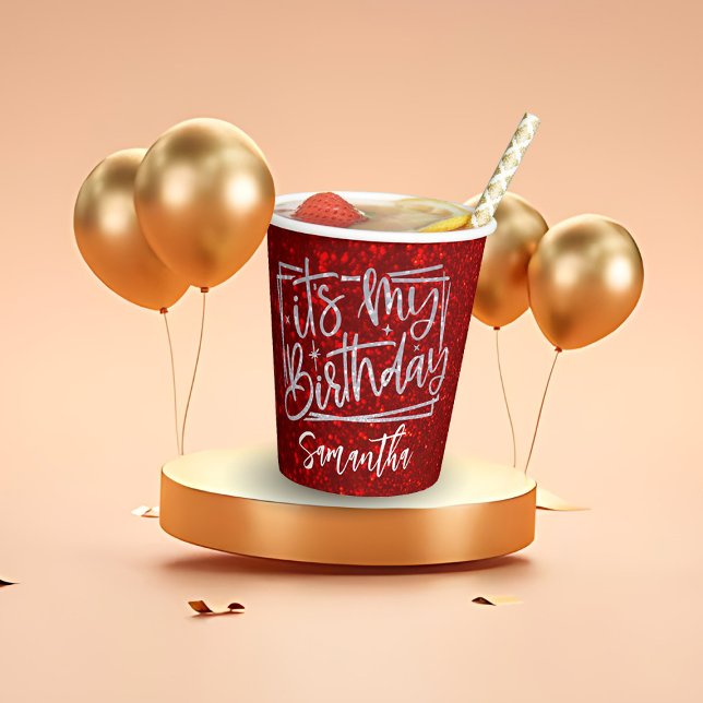 Gobelets En Papier Parties scintillant rouge anniversaire 18e | 21e | (Créateur téléchargé)