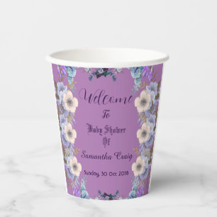 Gobelets En Papier Pastel Blue Flowers Bureaux violet Lilac Baby show