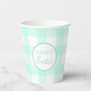 Gobelets En Papier Pastel Mint Green Happy Pâques Plaid Motif