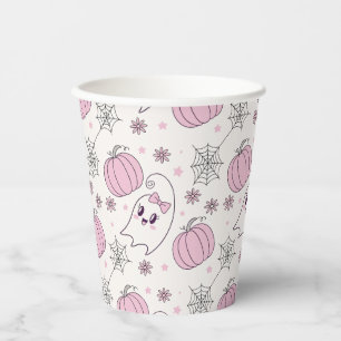 Gobelets En Papier Pastel Pink Halloween Motif sans couture (4)