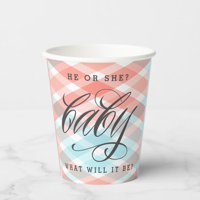 Gobelets En Papier Pastel Plaid Baby shower Genre Révélation (Recto)