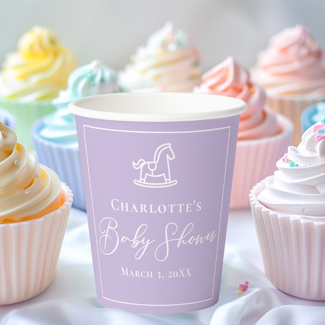 Gobelets En Papier Pastel Purple Horse Baby shower sur mesure (Créateur téléchargé)