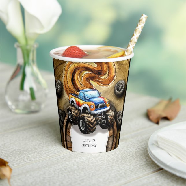 Gobelets En Papier Pastel Track Monster Truck Anniversaire (Insitu)