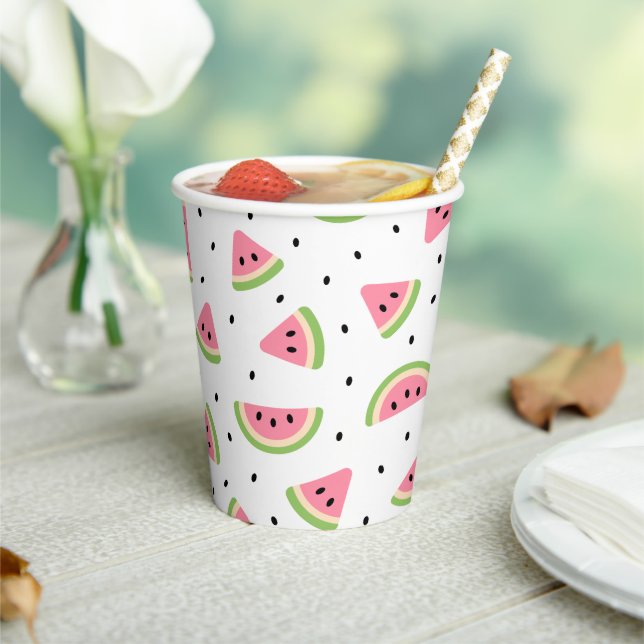 Gobelets En Papier Pastèque rose, Graines de pastèque, Motif d'été (Insitu)