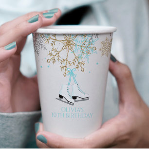 Gobelets En Papier Patinage sur glace Blue Silver Gold Snowflakes Ann
