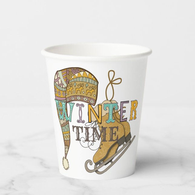 Gobelets En Papier Patins à glace d'hiver mignonne tricot casquette (Recto)