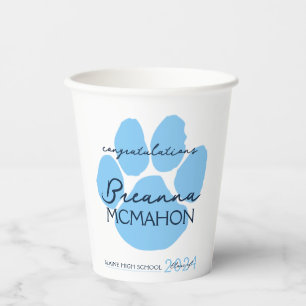 Gobelets En Papier Pawprint Bébé Bleu sur la fête blanche de graduati