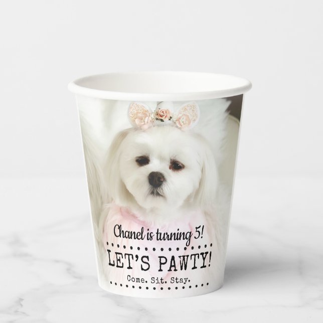Gobelets En Papier Pawty Photo Pet Anniversaire (Recto)