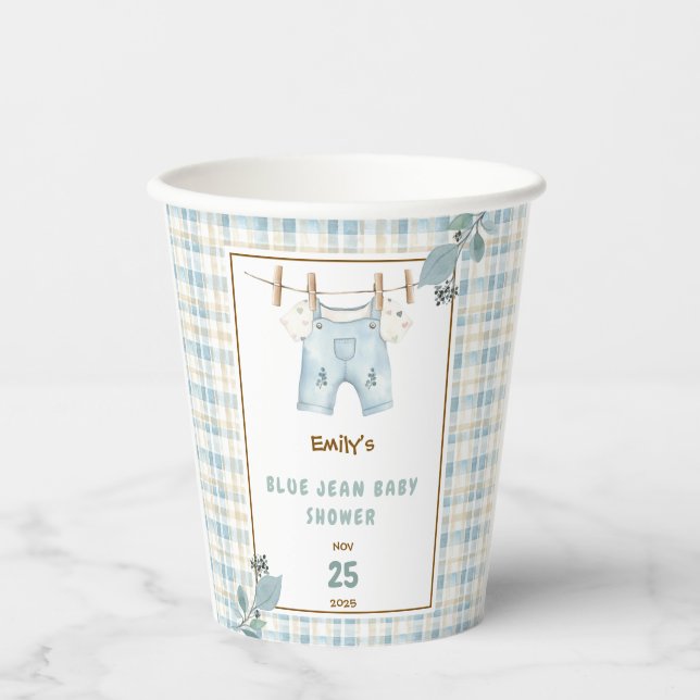 Gobelets En Papier Pays En vichy Blue Jean Baby shower Bienvenue (Recto)