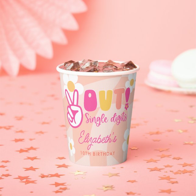 Gobelets En Papier Peace Out Chiffres simples Filles 10e anniversaire (Insitu)