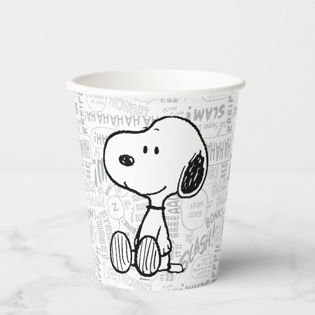 Gobelets En Papier PEANUTS | Snoopy on Black White Comics (Recto)