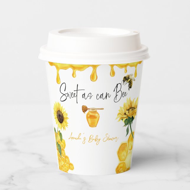 Gobelets En Papier Peigne de miel jaune doux Baby shower d'abeille de (Recto)