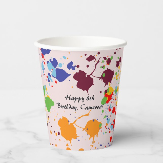 Gobelets En Papier Peinture 8e anniversaire fête des éclaboussures co (Recto)