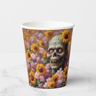 Gobelets En Papier Peinture à l'huile de Zombie dans le champ de fleu