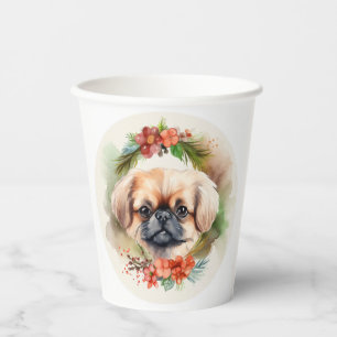 Gobelets En Papier Pekingese Christmas Wreath Festive Pup