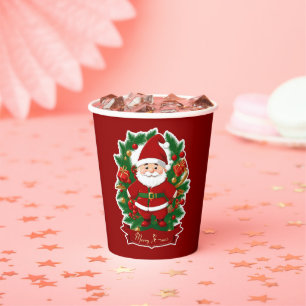Gobelets En Papier Père Noël avec branches de sapin -