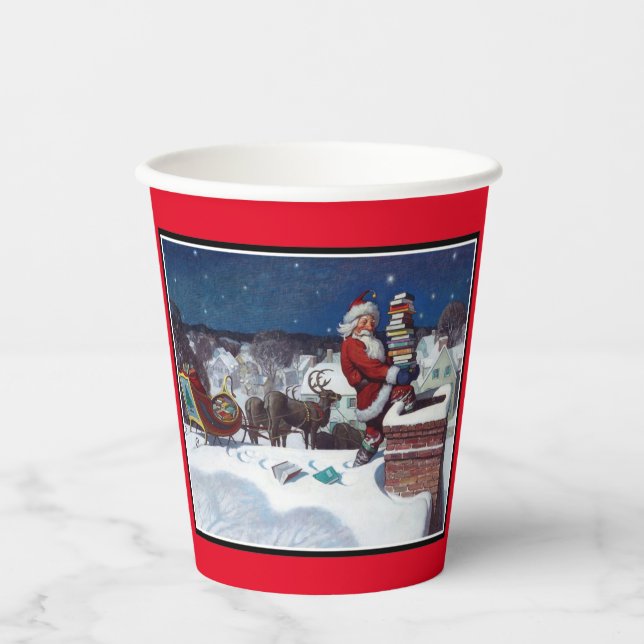 Gobelets En Papier Père Noël livre à Noël, tasses de papier (Recto)