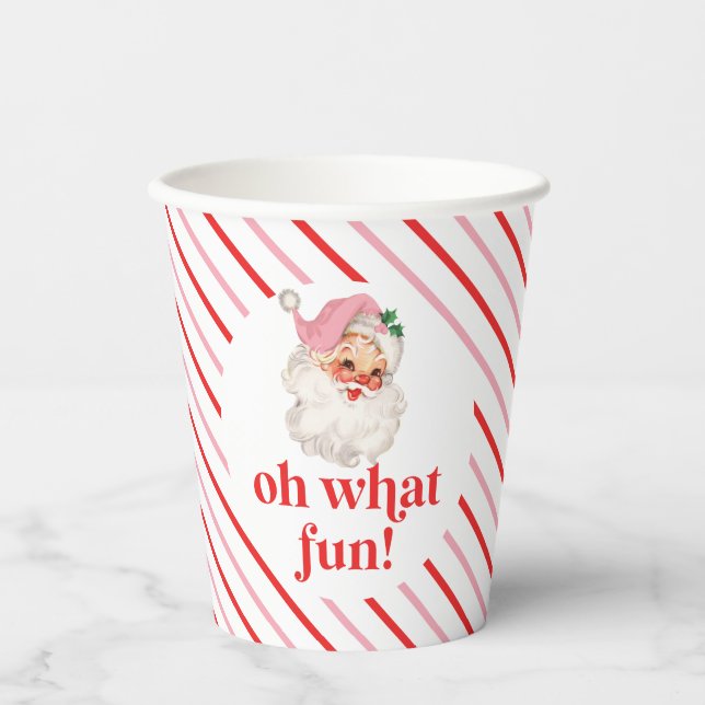 Gobelets En Papier Père Noël Rose Rétro Oh Quelle Joie (Recto)