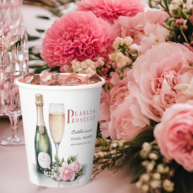 Gobelets En Papier Perles Et Prosecco Floral Élégante Fête des mariée (Créateur téléchargé)