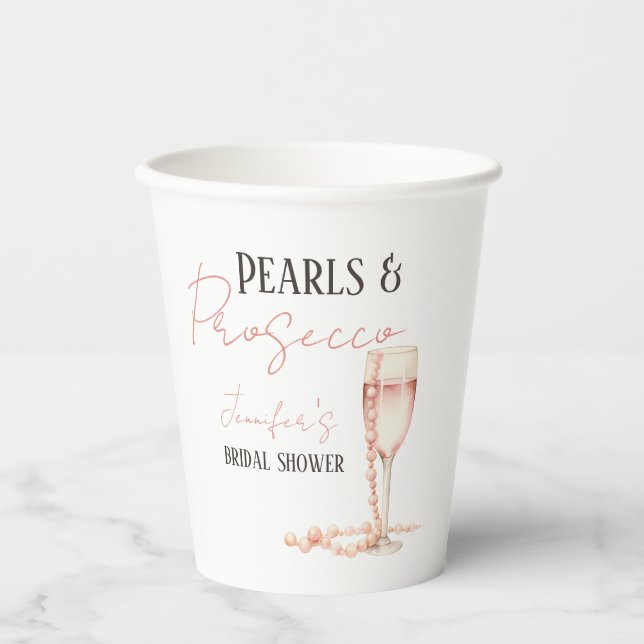 Gobelets En Papier Perles & Prosecco Fard Roseaux Mariage (Recto)