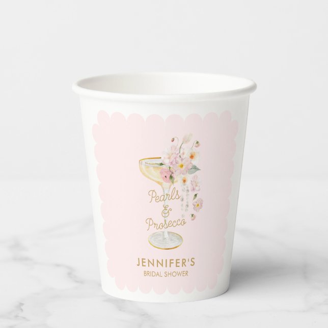 Gobelets En Papier Perles roses et Fête des mariées de Prosecco (Verso)