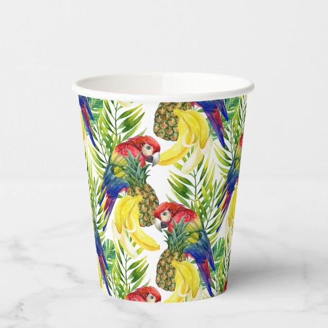 Gobelets En Papier Perroquets Et Fruits Tropicaux (Gauche)