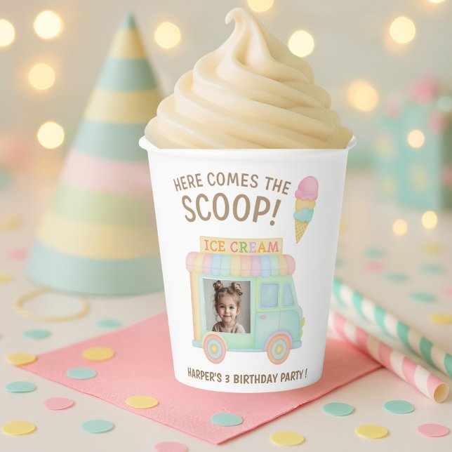 Gobelets En Papier Personalized Ice Cream Truck Photo Birthday (Créateur téléchargé)