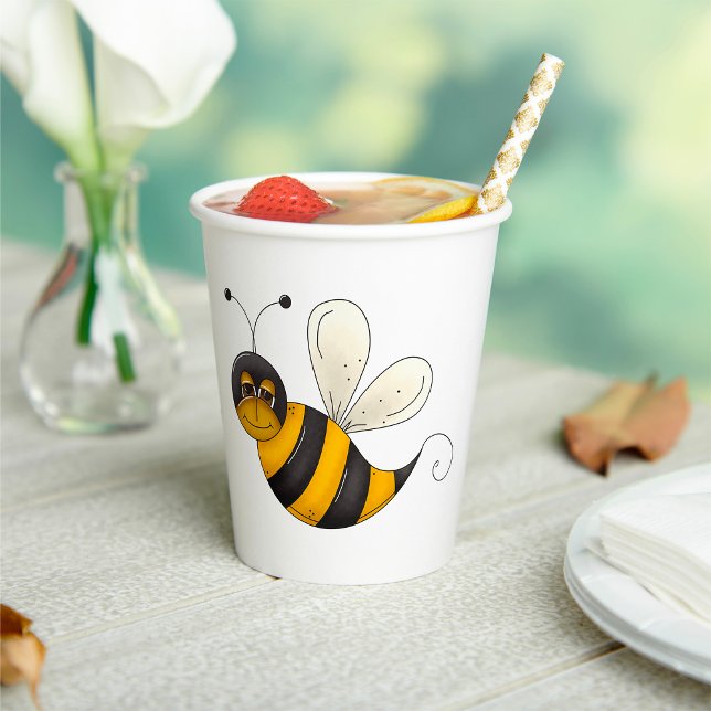 Gobelets En Papier Personnage d'abeille vrombissante amusante sourian (Créateur téléchargé)