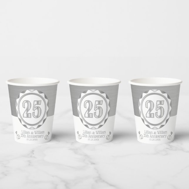 Gobelets En Papier Personnalisé 25ème Anniversaire d'or ou Anniversai (Multi)