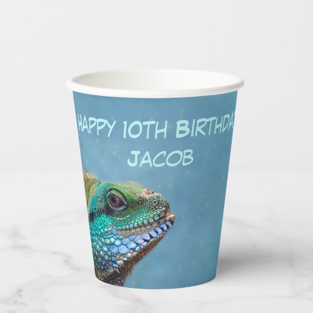Gobelets En Papier Personnalisé Joyeux Anniversaire Iguana Modèle (Recto)