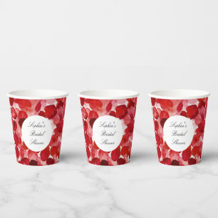 Gobelets En Papier Pétales de rose rouge romantiques mariage floral