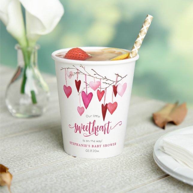 Gobelets En Papier Petit Baby shower Coeur rose (Insitu)
