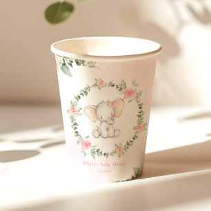 Gobelets En Papier Petit baby shower d'arachide rose florale