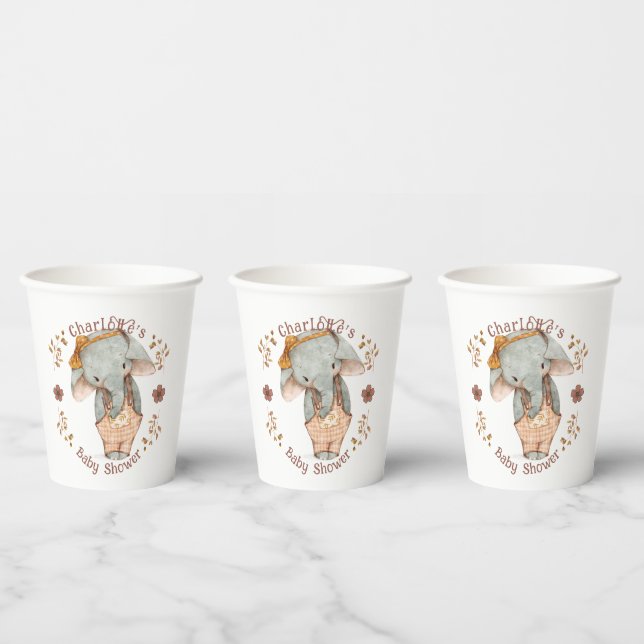Gobelets En Papier Petit Baby shower Eléphant fille (Multi)