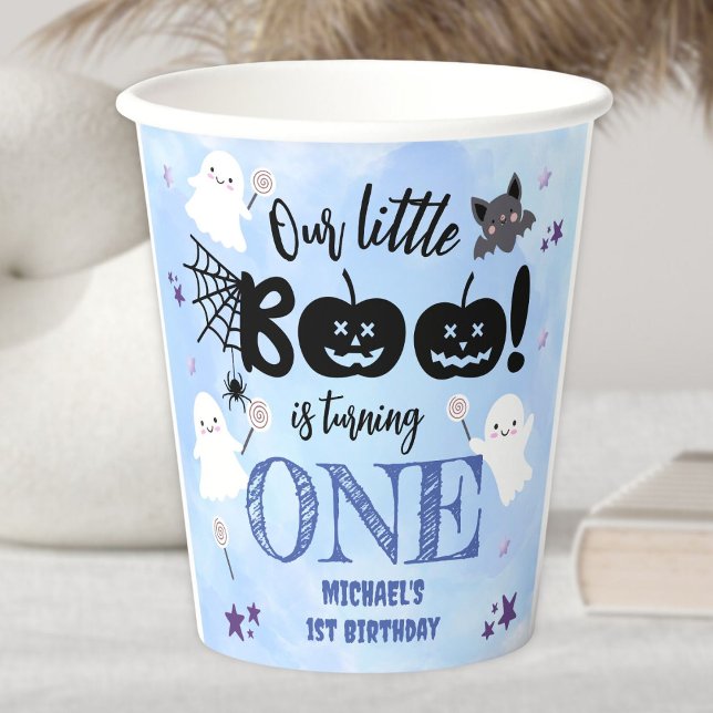 Gobelets En Papier Petit Boo ! Cute Boy Halloween Éffrayant 1er anniv (Créateur téléchargé)
