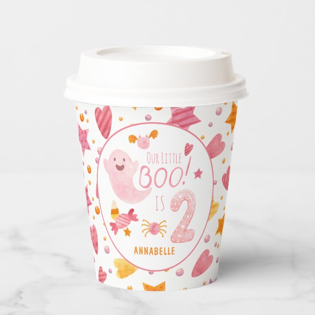 Gobelets En Papier Petit Boo Fantôme Rose, deux ans (Recto)