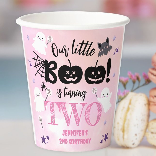 Gobelets En Papier Petit Boo ! Fille rose mignonne Halloween 2e anniv (Créateur téléchargé)