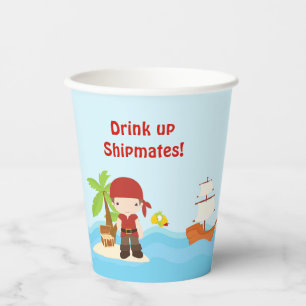 Gobelets En Papier Petit Brunette Pirate Boy en rouge Anniversaire