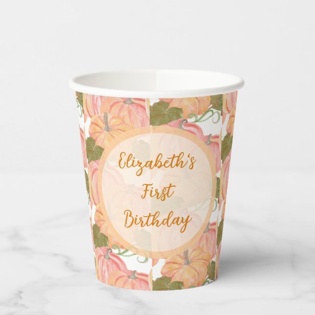 Gobelets En Papier Petit Citrouille Premier anniversaire Nom personna (Gauche)