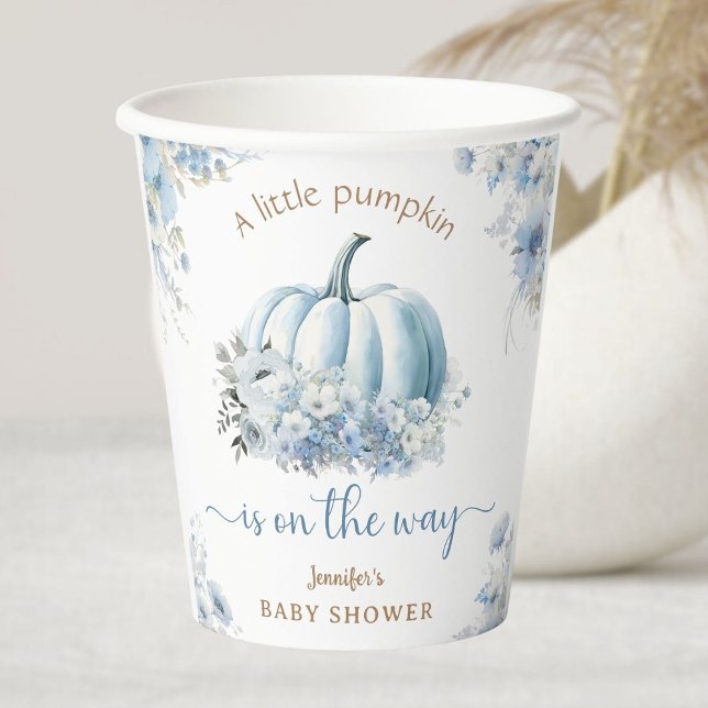 Gobelets En Papier Petit Citrouille sur le chemin Baby shower Blue Bo (Créateur téléchargé)