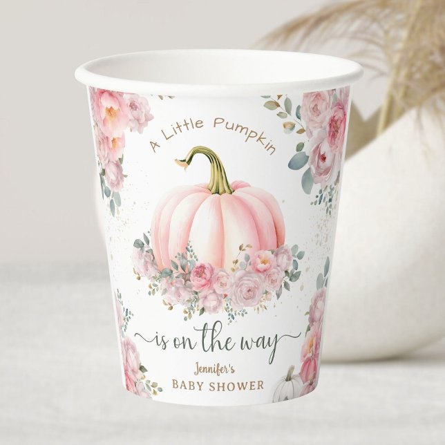 Gobelets En Papier Petit Citrouille sur le chemin Baby shower rose au (Créateur téléchargé)