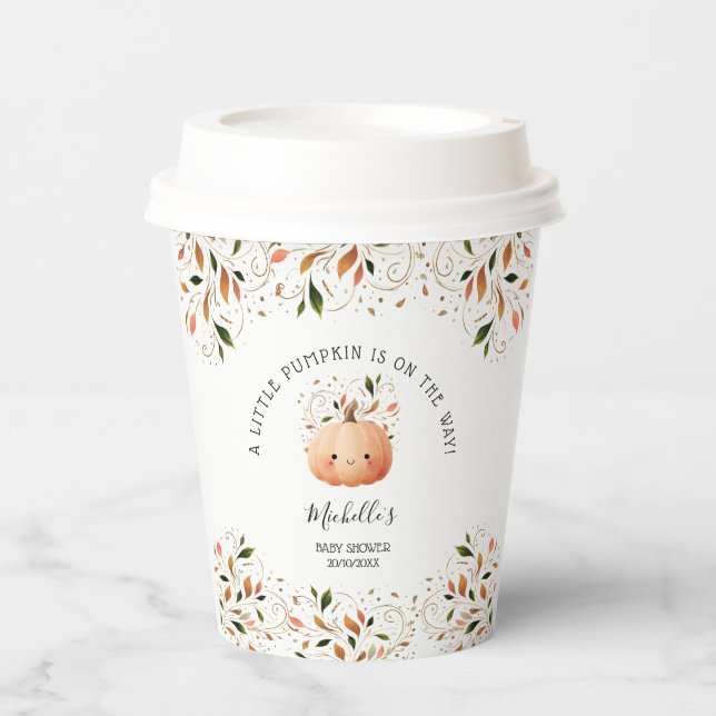 Gobelets En Papier Petit Citrouille sur le chemin Chute Baby shower f (Recto)