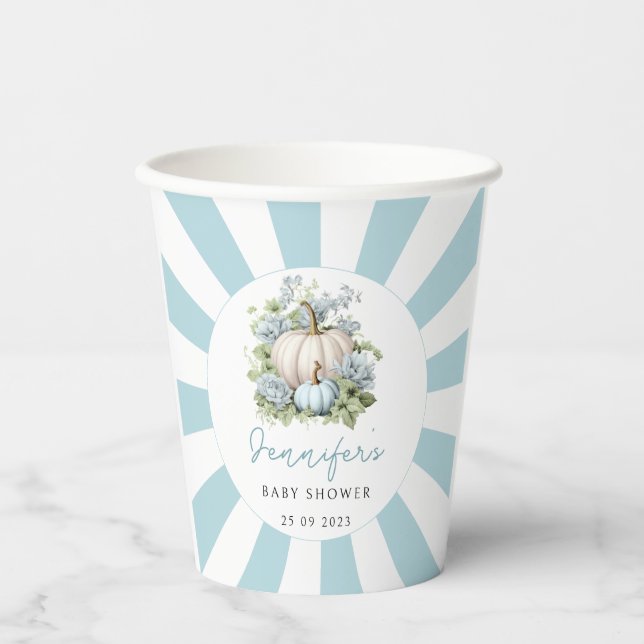 Gobelets En Papier Petit garçon citrouille bleu baby shower tasses en (Recto)