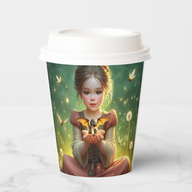 Gobelets En Papier Petit gardien de dragon avec papillons (Recto)