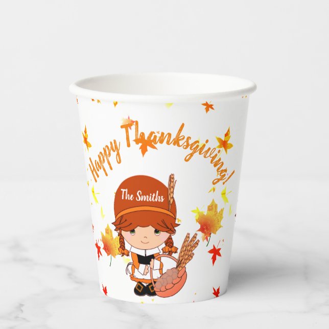 Gobelets En Papier Petit pèlerin Thanksgiving sur mesure (Recto)