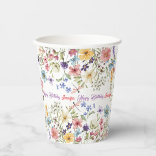 Gobelets En Papier Petite aquarelle Fleur sauvage vive Anniversaire
