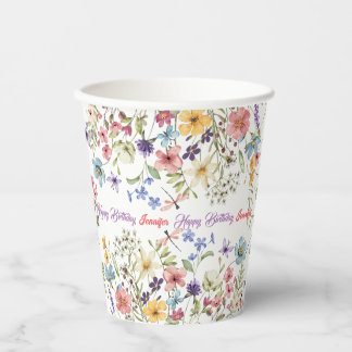 Gobelets En Papier Petite aquarelle Fleur sauvage vive Anniversaire