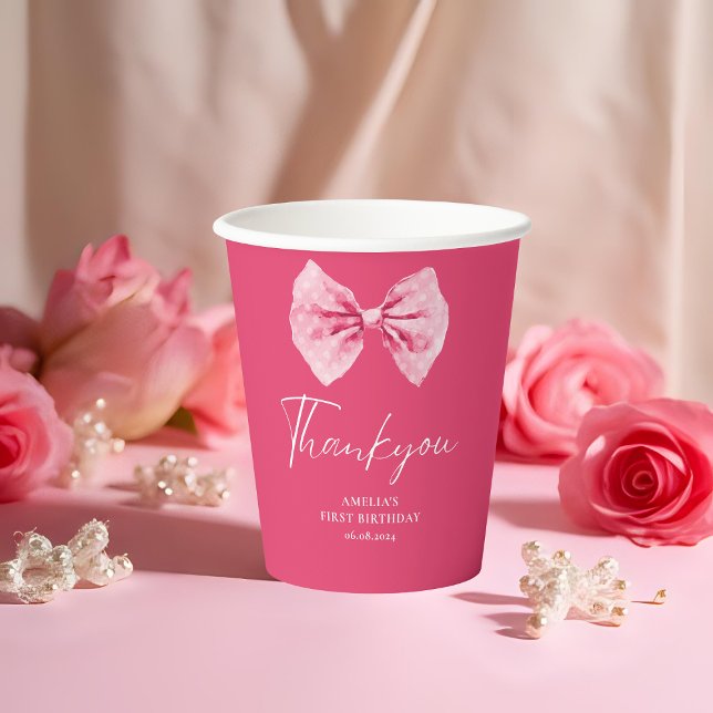 Gobelets En Papier Petite fête fleurie de Bow rose Onedering annivers (Créateur téléchargé)